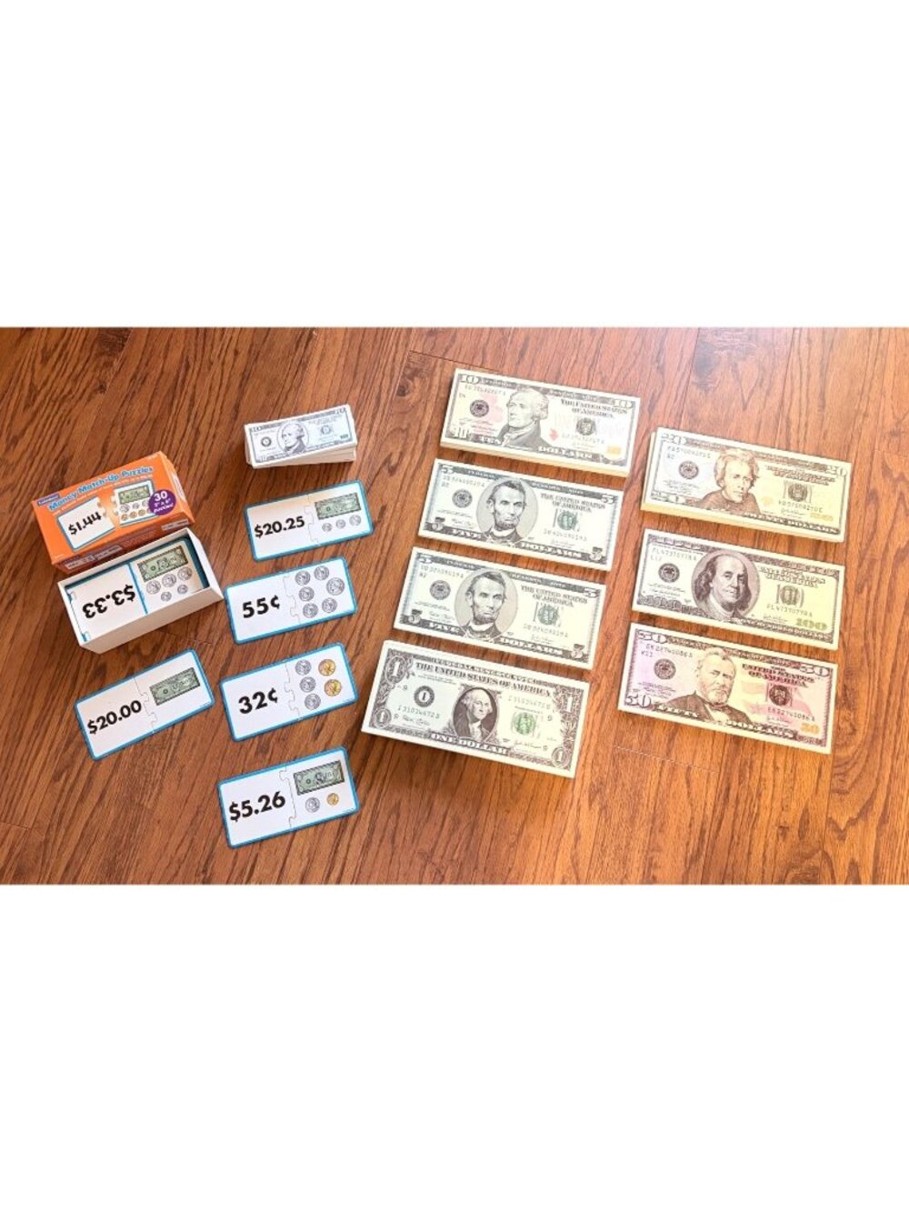 Money Match-Up Puzzles & Play Money Set For Kids Learning Financial Literacy